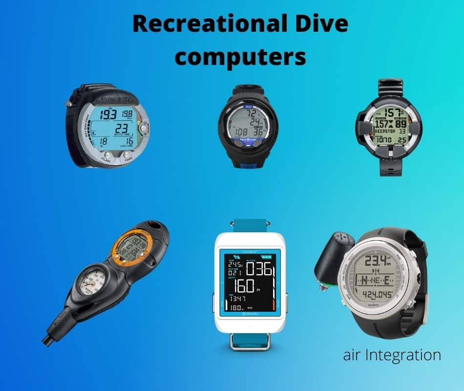 Image of a verity of Recreational dive computers