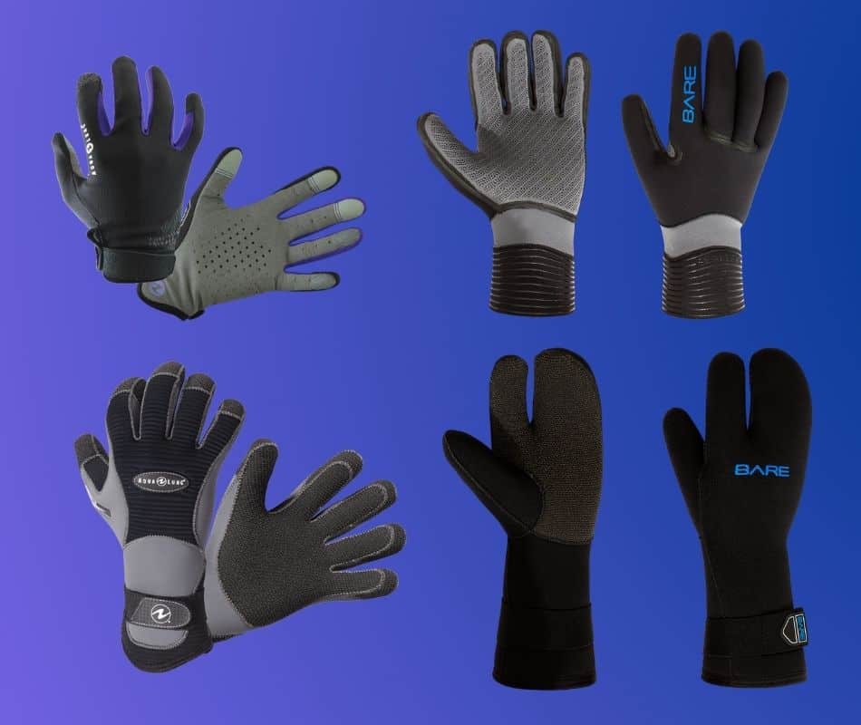 image showing a verity of neoprene wet gloves